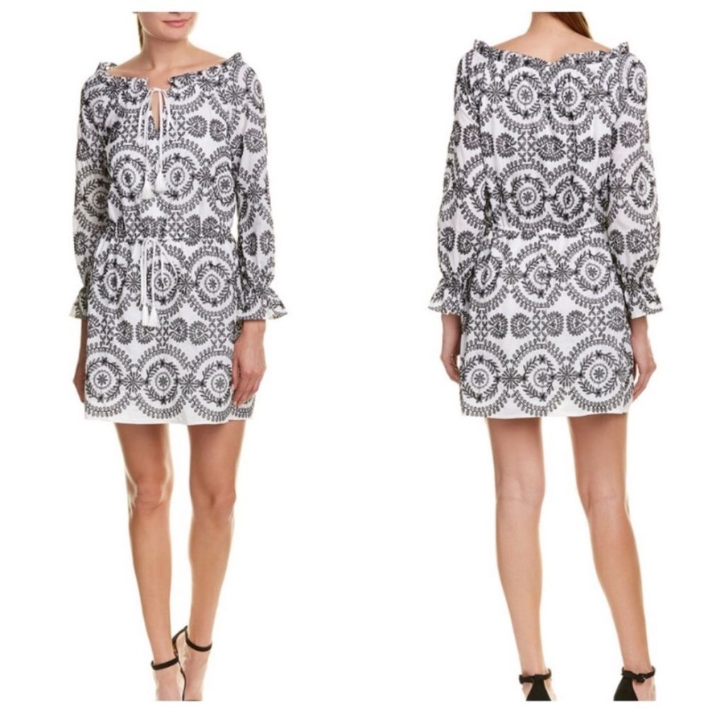 Sam Edelman Embroidered Shift Dress Black White Size 8 New